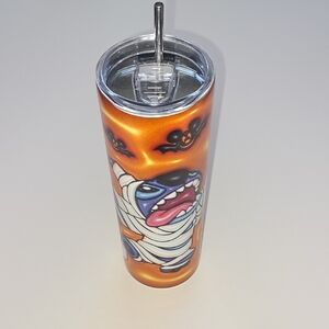 Halloween Mummy Dog Tumbler with Straw